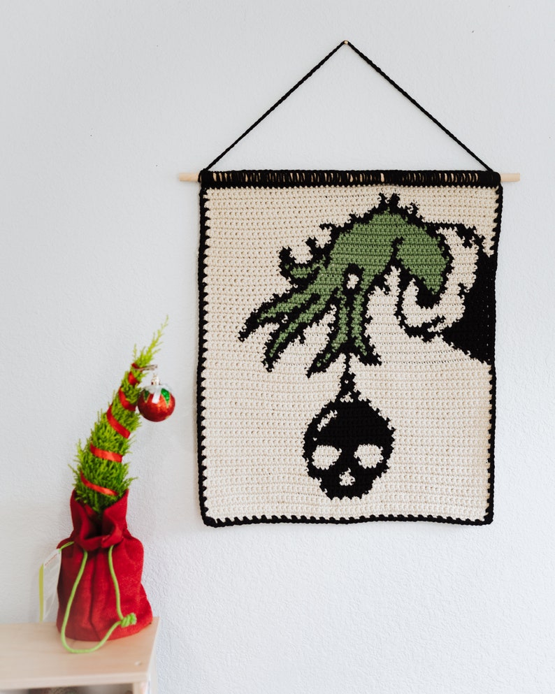 Grinch ornament tapestry crochet pattern / Christmas crochet pattern / instant download / skull art / home decor / holiday home decor image 4