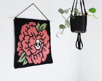 Skull flower tapestry crochet pattern / Wall hanging / instant download / weird art / home decor / Halloween crochet / dark art