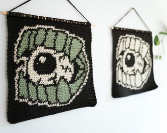 Vampire eyeball tapestry crochet pattern / Wall hanging / weird art / home decor / goth art / dark art / intarsia crochet / Halloween decor
