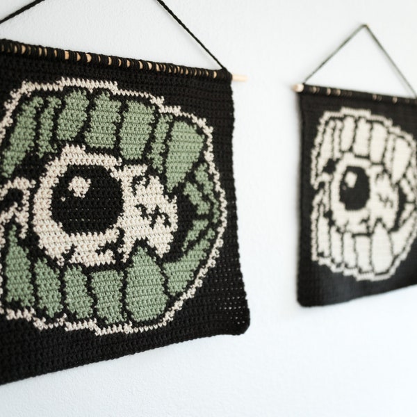 Vampire eyeball tapestry crochet pattern / Wall hanging / weird art / home decor / goth art / dark art / intarsia crochet / Halloween decor
