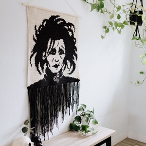 Edward scissorhands tapestry crochet pattern / Wall hanging / weird art / home decor / goth art / dark art / Halloween decor image 2