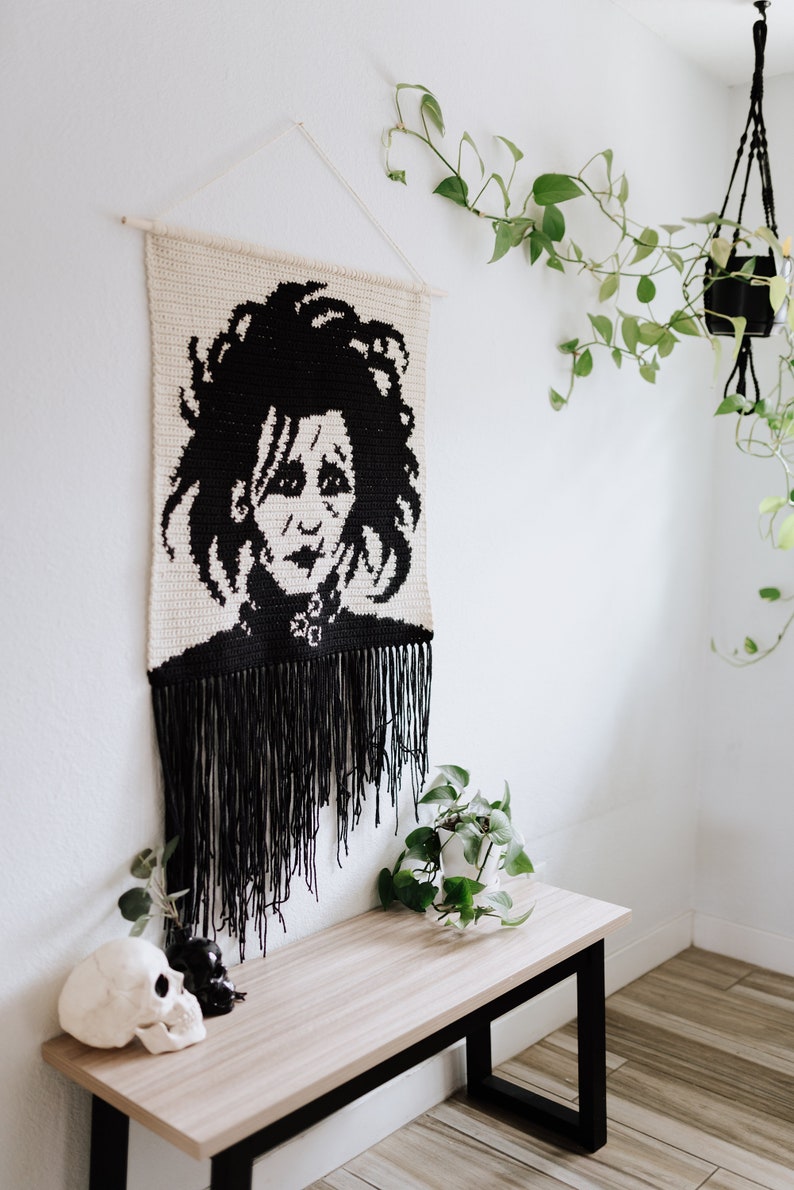 Edward scissorhands tapestry crochet pattern / Wall hanging / weird art / home decor / goth art / dark art / Halloween decor image 2