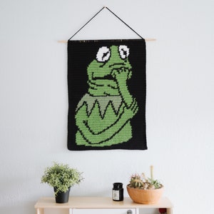 Kermit the frog tapestry crochet pattern / Wall hanging / fan art / instant download / nervous Kermy / home decor / muppets
