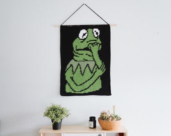 Kermit the frog tapestry crochet pattern / Wall hanging / fan art / instant download / nervous Kermy / home decor / muppets