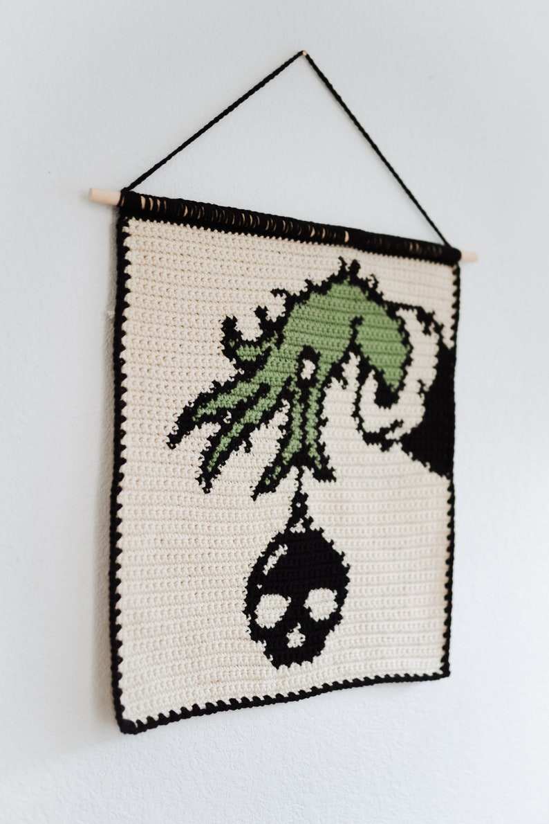 Grinch ornament tapestry crochet pattern / Christmas crochet pattern / instant download / skull art / home decor / holiday home decor image 5