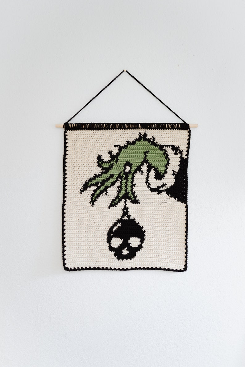 Grinch ornament tapestry crochet pattern / Christmas crochet pattern / instant download / skull art / home decor / holiday home decor image 1