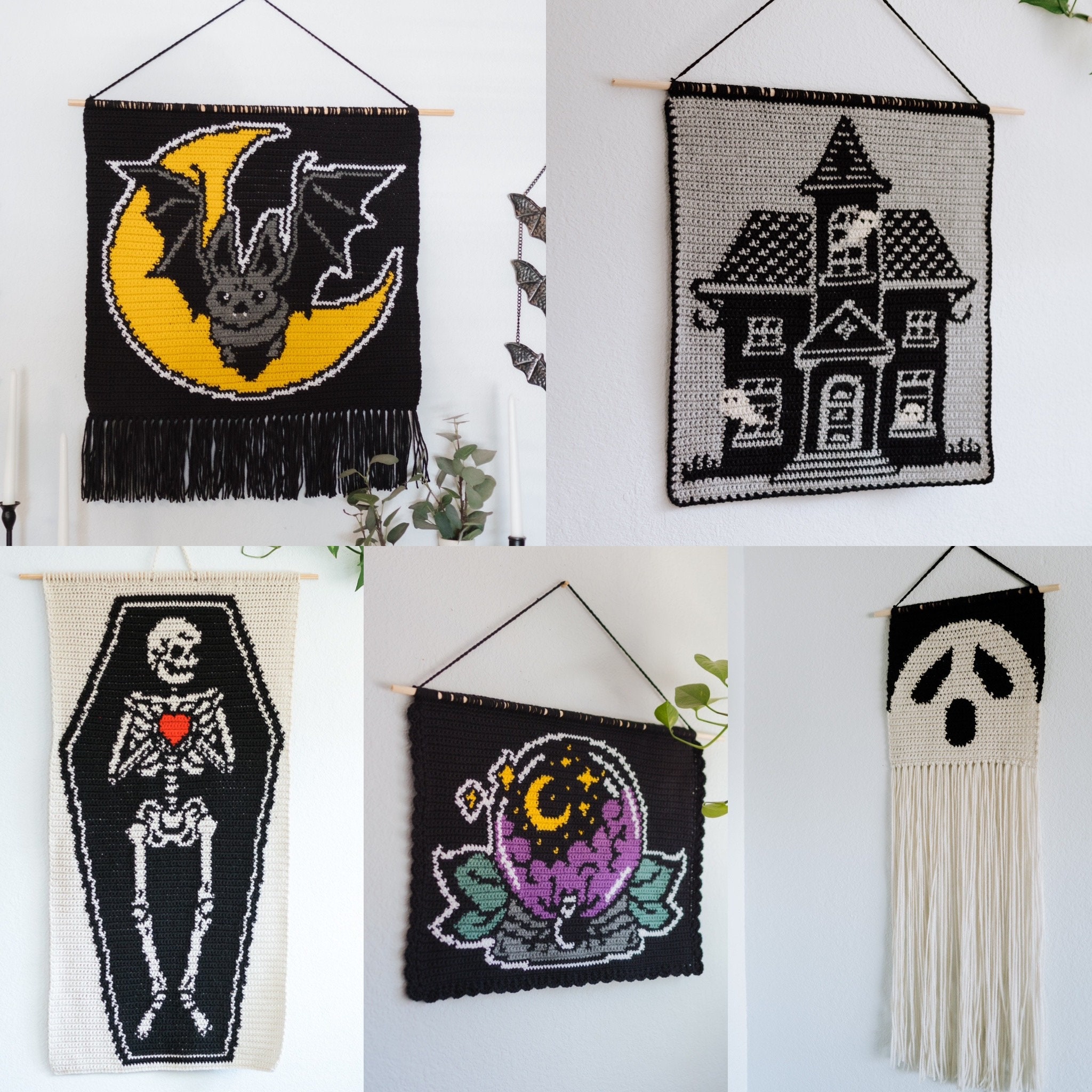 Halloween Pattern BUNDLE Tapestry Crochet / Wall Hanging / Dark