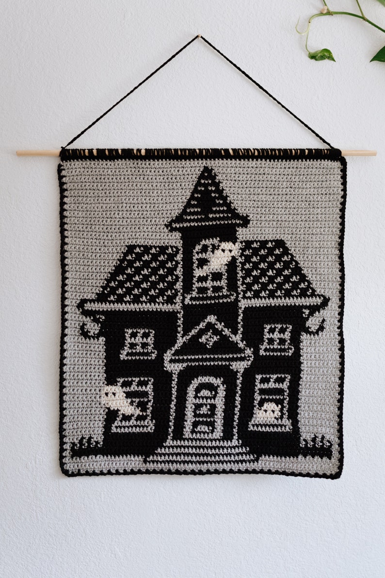 Haunted house tapestry crochet pattern / Wall art / instant download / weird art / home decor / Halloween diy / Halloween crochet pattern image 5