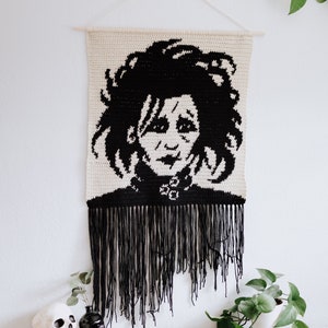 Edward scissorhands tapestry crochet pattern / Wall hanging / weird art / home decor / goth art / dark art / Halloween decor