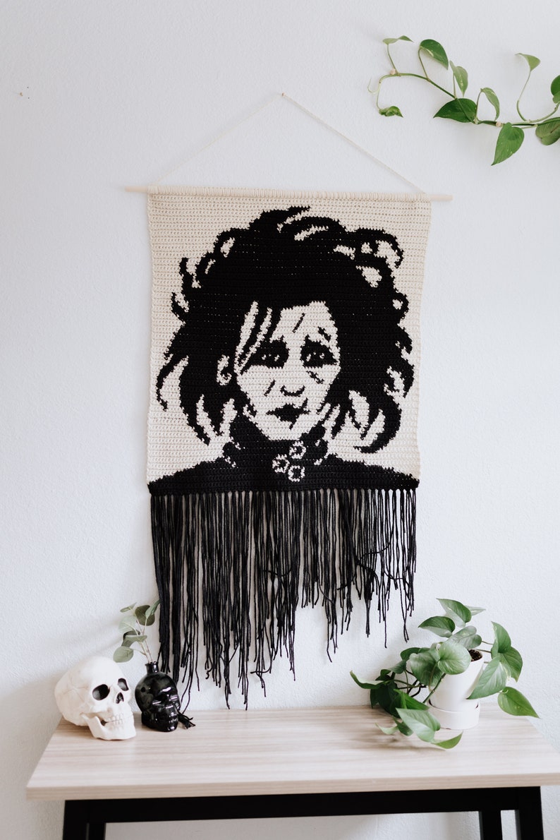Edward scissorhands tapestry crochet pattern / Wall hanging / weird art / home decor / goth art / dark art / Halloween decor image 1