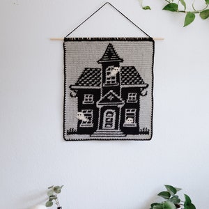Haunted house tapestry crochet pattern / Wall art / instant download / weird art / home decor / Halloween diy / Halloween crochet pattern image 6