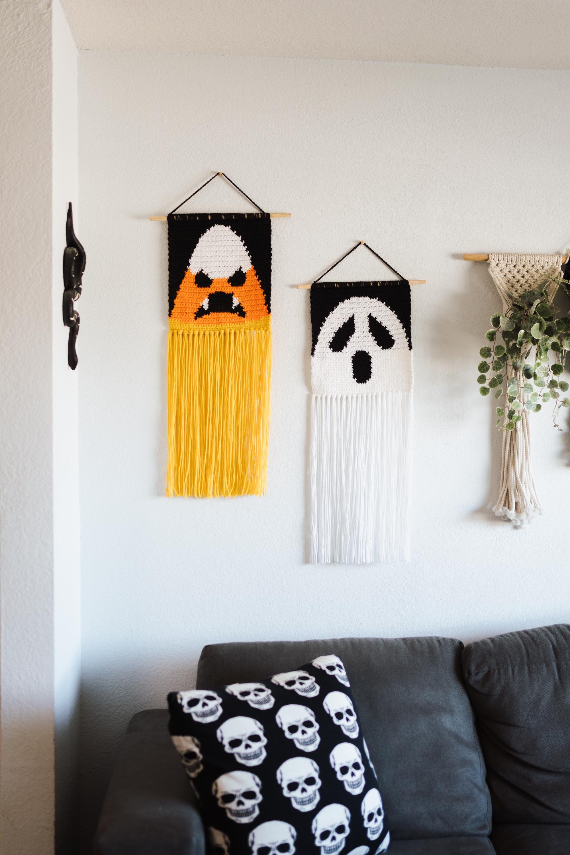 39 Candy Corn Crochet Patterns to Sweeten Your Autumn Decor 3 Ghost and Candy corn tapestry crochet pattern bundle /