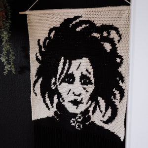 Edward scissorhands tapestry crochet pattern / Wall hanging / weird art / home decor / goth art / dark art / Halloween decor image 3