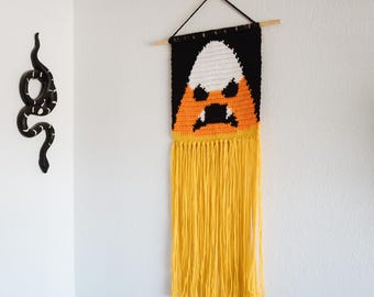 Candy corn vampire tapestry crochet pattern / Wall hanging / instant download / weird art / home decor / Halloween decor / halloween crochet