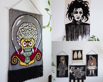 Tim Burton pattern BUNDLE tapestry crochet / Wall hanging / dark art / instant download / weird art / home decor / Halloween