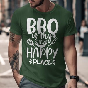 BBQ Is My Happy Place T-Shirt, Funny Grilling Shirt, BBQ Lover Gift, Backyard Chef Tee, Grill Master Apparel, Summer BBQ Outfit