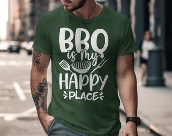 BBQ Is My Happy Place T-Shirt, Funny Grilling Shirt, BBQ Lover Gift, Backyard Chef Tee, Grill Master Apparel, Summer BBQ Outfit
