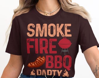 Maglietta grafica Smoke Fire BBQ Party, maglietta divertente per barbecue, maglietta per grigliate all'aperto, barbecue estivo, maglietta retrò per grigliate, regalo per gli amanti del barbecue