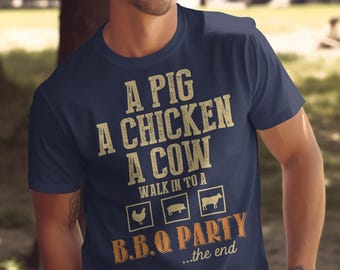 Funny BBQ T-Shirt Pig Chicken Cow BBQ Party Shirt Grilling Joke Tee Barbecue Humor Shirt BBQ Lover Gift Summer Cookout Shirt