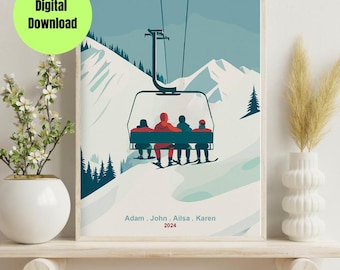 Custom Family Ski Lift Poster: Personalized Ski Trip Print (Digital Download)