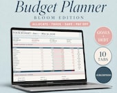 Budget Planner Spreadsheet —Bloom Edition | Monthly Budget Tracker | Google Sheets + Excel | Goals + Debt + Subscriptions | Digital Download
