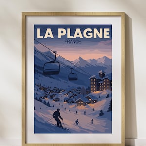 La Plagne France Ski Print – Vintage Alpine Wall Art, French Alps Ski Resort Poster, Winter Landscape, Instant Digital Download #MA_ACT_43
