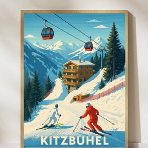 Poster sciistico di Kitzbühel, Austria: stampa vintage di viaggio alpino in Tirolo (download digitale)