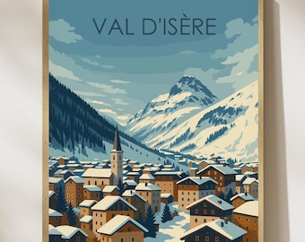 Vintage Ski Poster: Val d'Isère Tignes, French Alps Winter Decor, Instant Digital Download