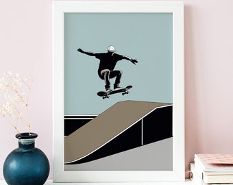 Minimalist Skateboarding Art Print: Action Sports Poster (Digital Download)