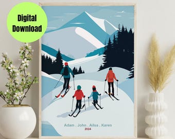 Personalized Family Ski Trip Poster: Custom Ski Art Print (Digital Download)