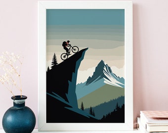 Minimalist Mountain Biking Art Print: Action Sports Poster (Digital Download)