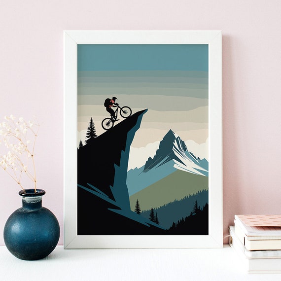 Minimalist Mountain Biking Art Print: Action Sports Poster (Digital Download)