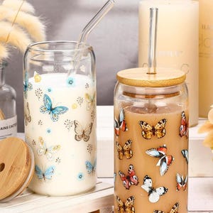 Vaso de cristal 16 oz, vaso para café, taza para café helado con diseños, con nombre, regalos para despedidas de soltera, regalos de Navidad
