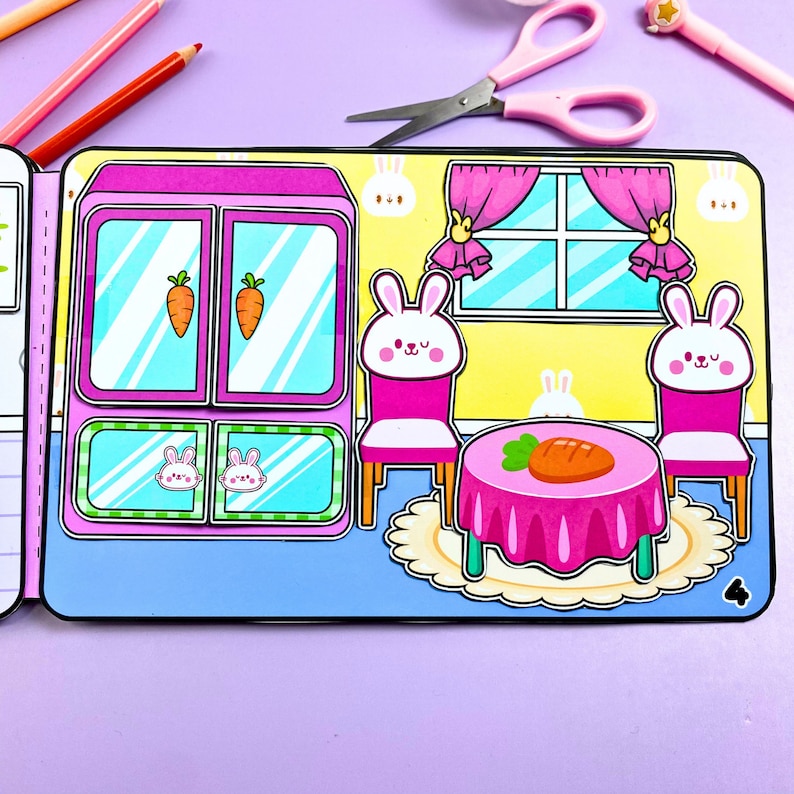 Quiet Book Printables Twin Bunnies Paper Doll House, Paper Dolls Printables, Doll House ...