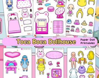 Printables Busy Book Pink Toca Paper DollHouse , Toca Boca Paper Doll, Doll House Printables, Toca quiet book, DIY Crafts, Gifts for Kids