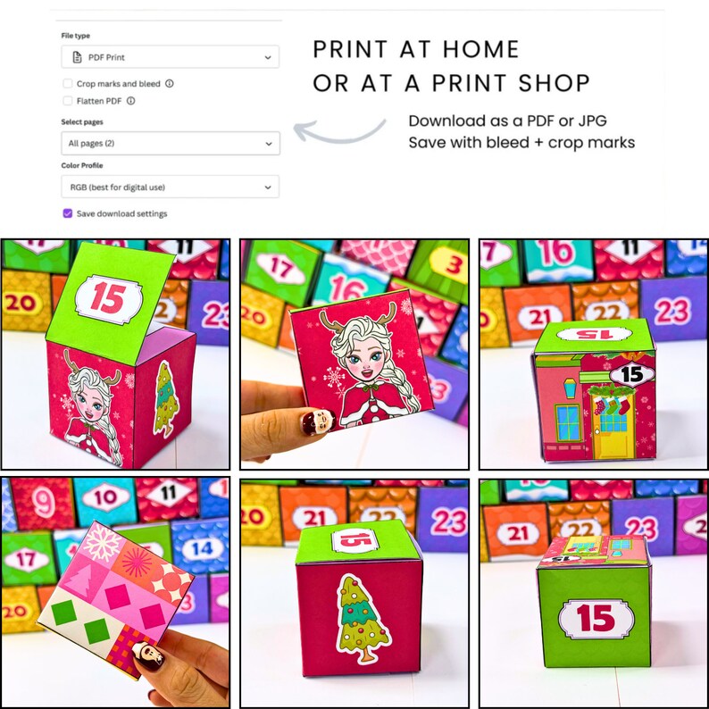 Printable Advent Calendar for Kids, Instant Download, DIY , Make