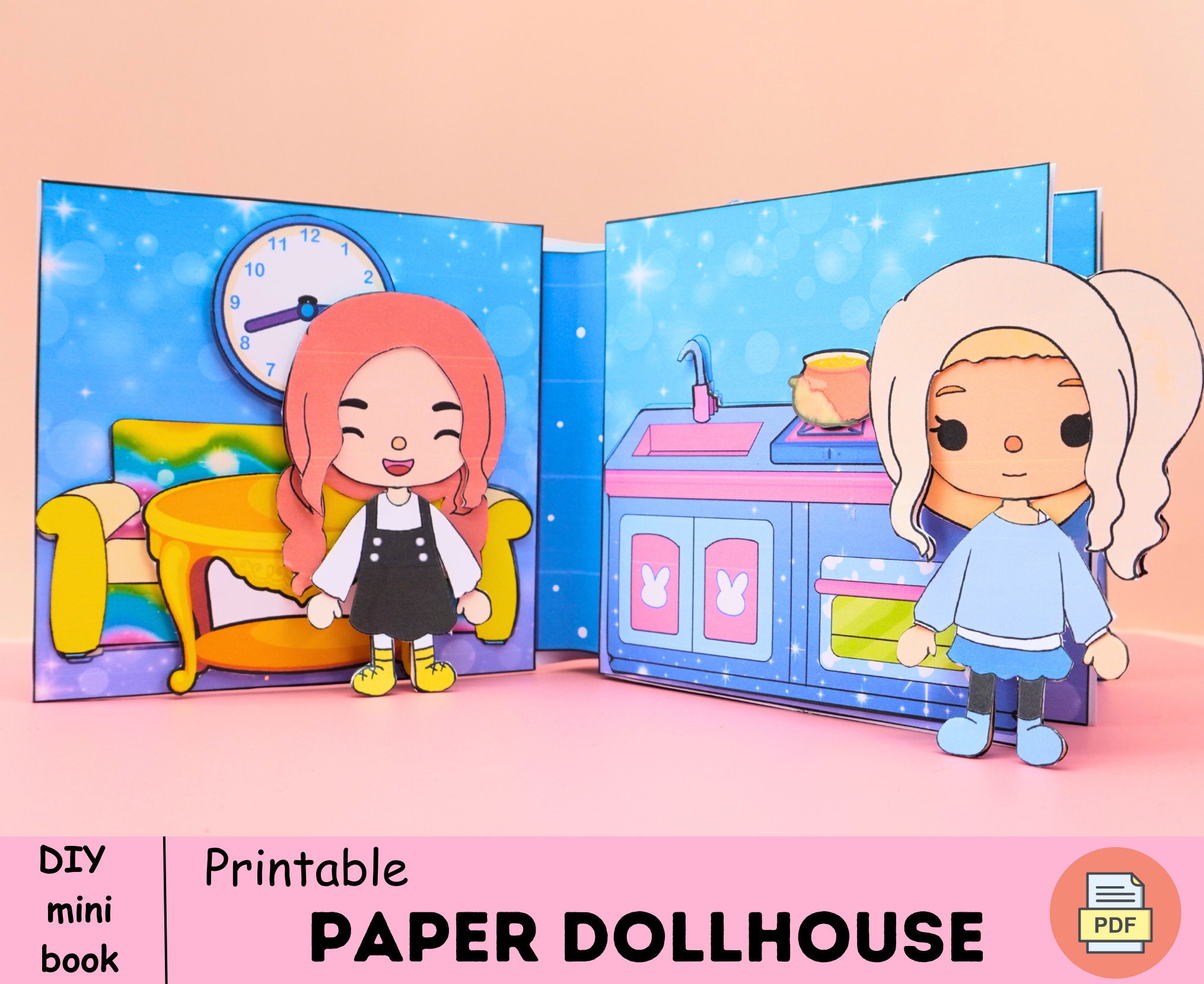 Pink and purple toca boca paper house for baby 🌸 Toca boca pre-printed –  WOA DOLL CRAFT