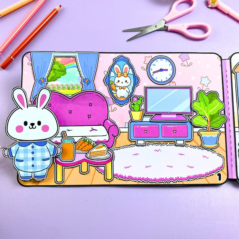Quiet Book Printables Twin Bunnies Paper Doll House, Paper Dolls Printables, Doll House ...
