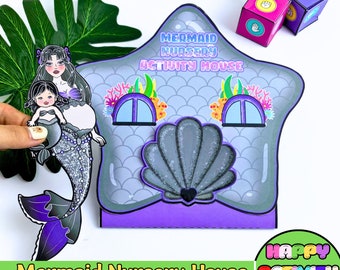 Mermaid Nursery Activity House Printable , cutting practice, fun arts & crafts activity for kids,  Instant download, Holiday Unique Gifts