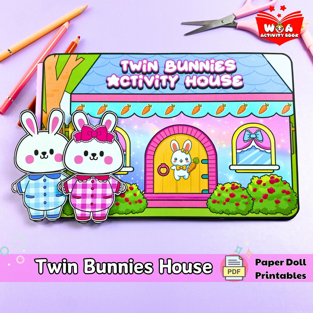 Quiet Book Printables Twin Bunnies Paper Doll House, Paper Dolls Printables, Doll House ...