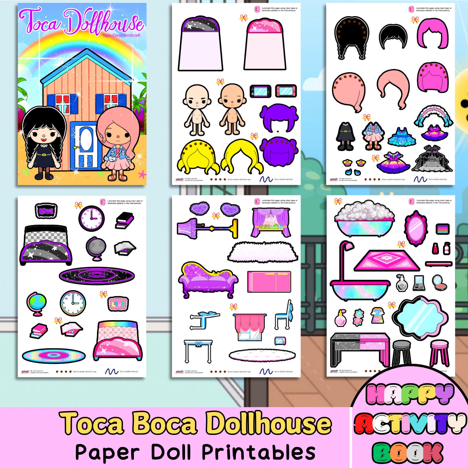 Quiet Book Printables Toca Boca Dollhouse, Toca Boca Paper Doll, Toca