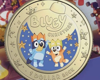 Australian Bluey Christmas Coin 1 dollarbuck Colored Card Special Edition Bluey Collectable X1 coin