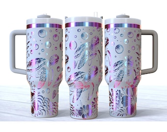Laser Engraved Sea Turtle Tumbler 40oz - Makerflo - Plated Stainless Steel