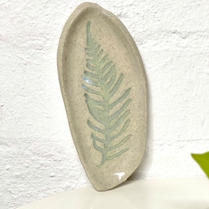 Ceramic stoneware green and white fern leaf dish, 3 to choose from