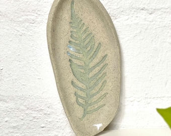 Ceramic stoneware green and white fern leaf dish, 3 to choose from