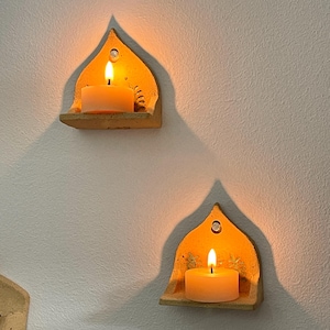 handmade small raw ceramic miniature candle or crystal shelves