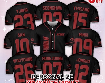 Custom Ateez In Your Fantasy World Tour 2025 Kpop Baseball Jersey,  Kpop Merch, Ateez Sports Team Baseball Jersey, Ateez World Tour Jersey