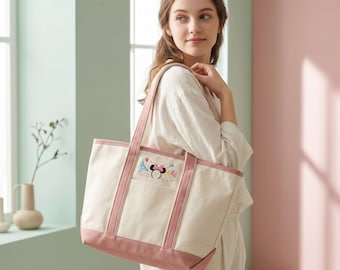 Embroidered Magical Disney Minnie Bow Tote Bag, Embroidered Disney Tote Bag Custom Name, Mickey Minnie Canvas Bag, Disney Vacation Bag 2026