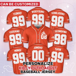 Custom Ateez Golden Hour 3 Orange Kpop Baseball Jersey, Kpop Merch, Ateez Sports Team Baseball Jersey, Ateez World Tour Jersey