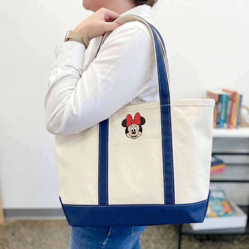 Embroidered Disney Minnie Mouse Tote Bag, Custom Embroidered Canvas Tote Bag, Theme Park Tote, Gift for Her, Cute Embroidery Bag image 2